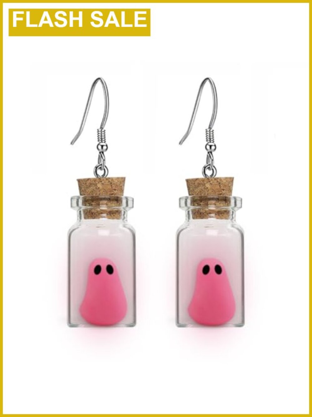 Ghost in Bottle Dangle Earrings Glass Stainless Steel Halloween Jewelry